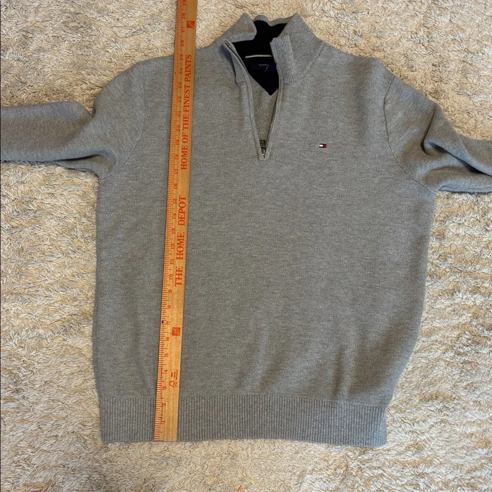 Tommy Hilfiger Men’s Gray Quarter Zip Sweater Large Cotton 1/4 Zip Pullover - Picture 7 of 8